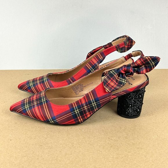 torrid Shoes - Torrid X Betsey Johnson Plaid Studded Heel Slingback Womens 9.5 Wide Red Black